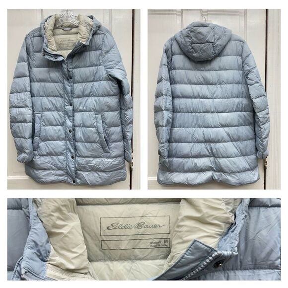 Eddie Bauer hooded down puffer jacket women's medium mid upper thigh length - Picture 1 of 5